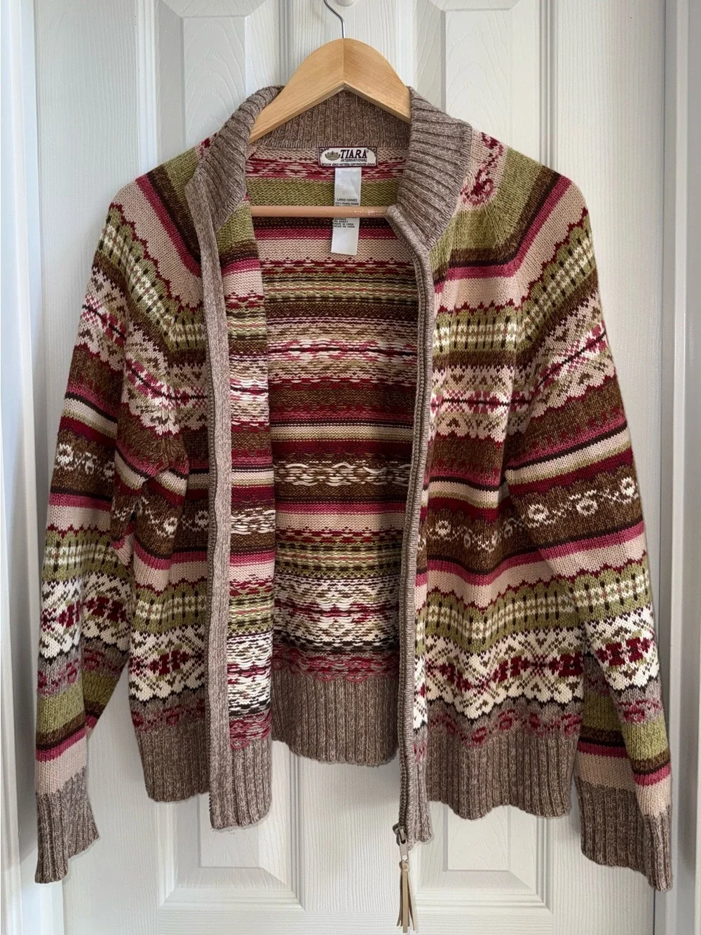 Vintage tiara international Full Zip Cardigan L Fair Isle Warm Fall  Grannycore